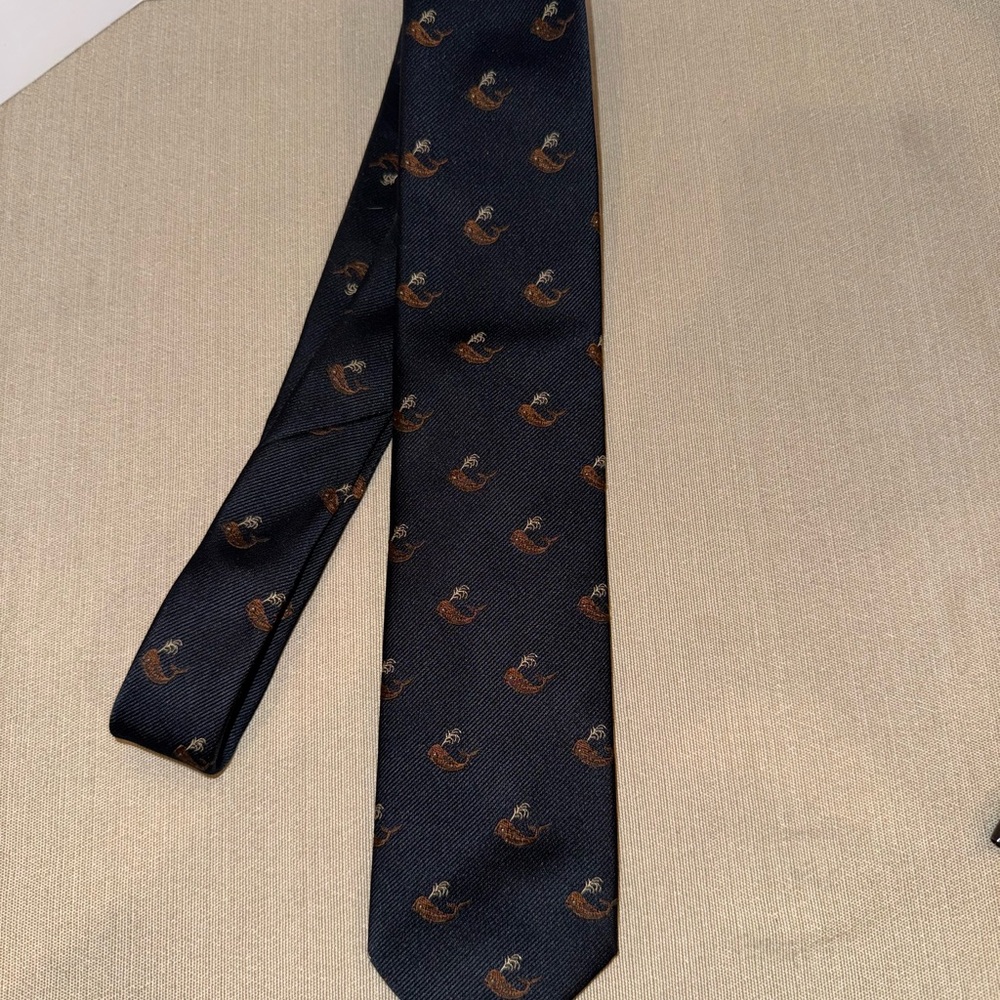 Vintage Robert Talbott Whale Tie Navy Blue Hand Sewn Silk